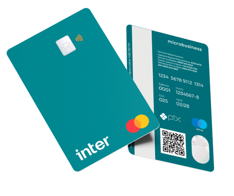 Imagem do cartão de crédito e débito na cor verde oferecido para clientes da conta digital MEI Inter.